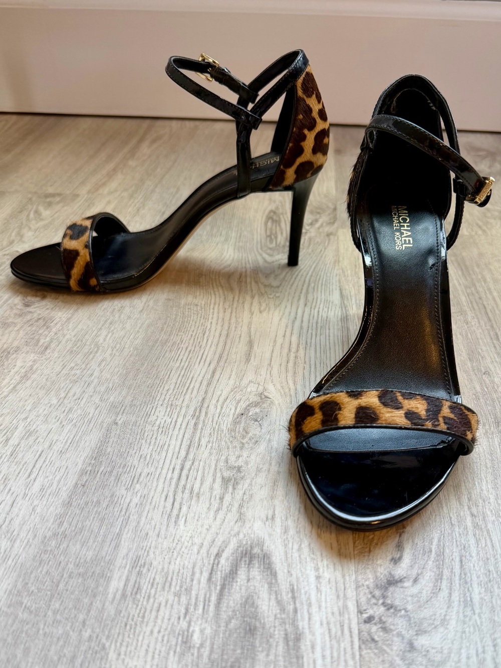 Michael Kors - Black Sandal Heels with Leopard Accent Print - size 6.5